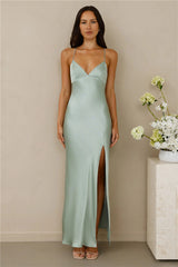 The Sophia Satin Maxi Dress Sage