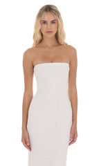 Strapless Ruffle Maxi Dress in White