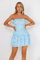 Sunlit Waves Strapless Mini Dress Blue
