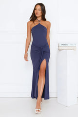 Twirl Season Halter Maxi Dress Navy