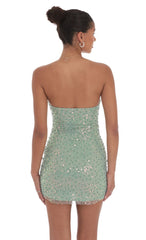 Strapless Sequin Beaded Dress in Sage Green