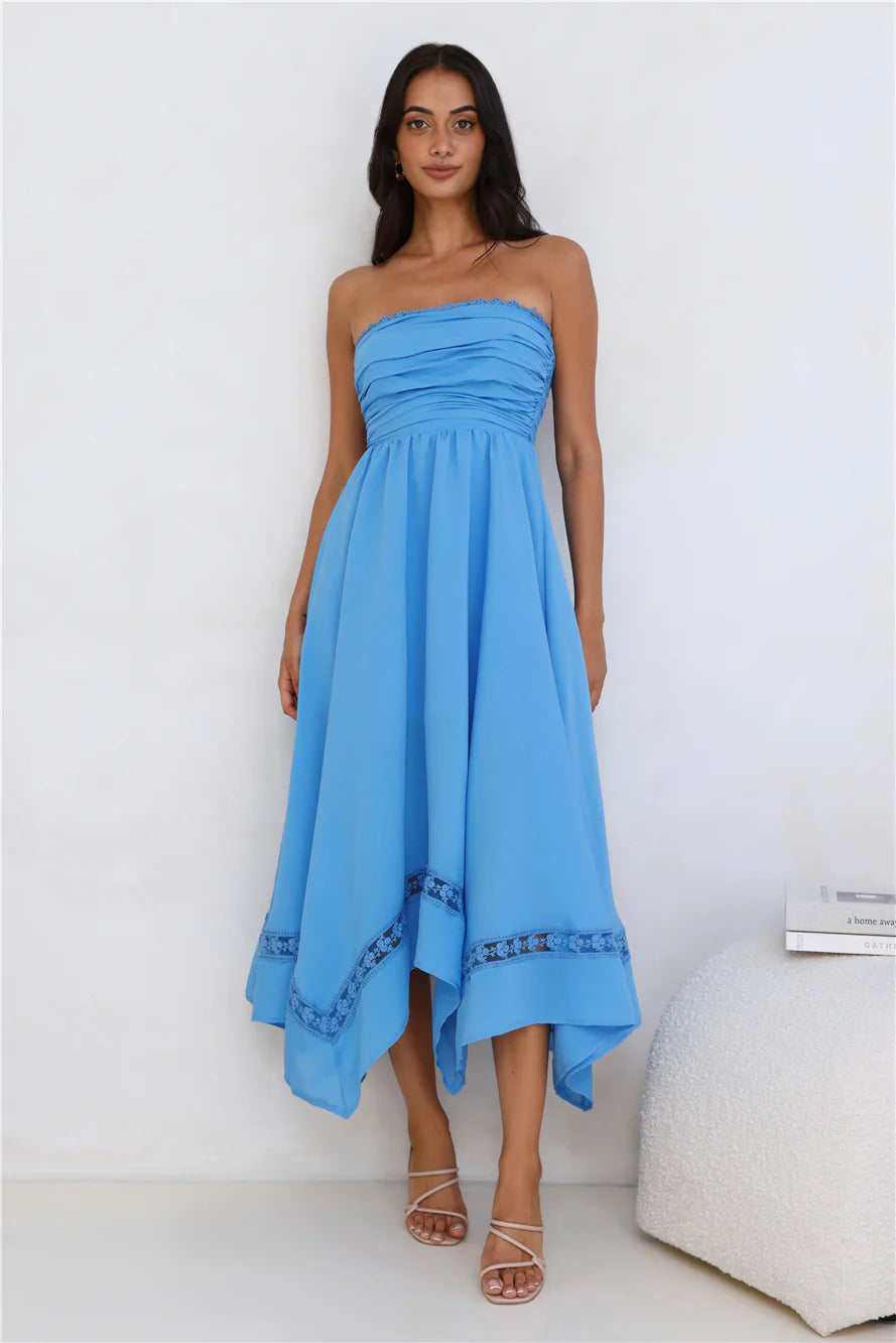 Visit The Moon Strapless Midi Dress Blue