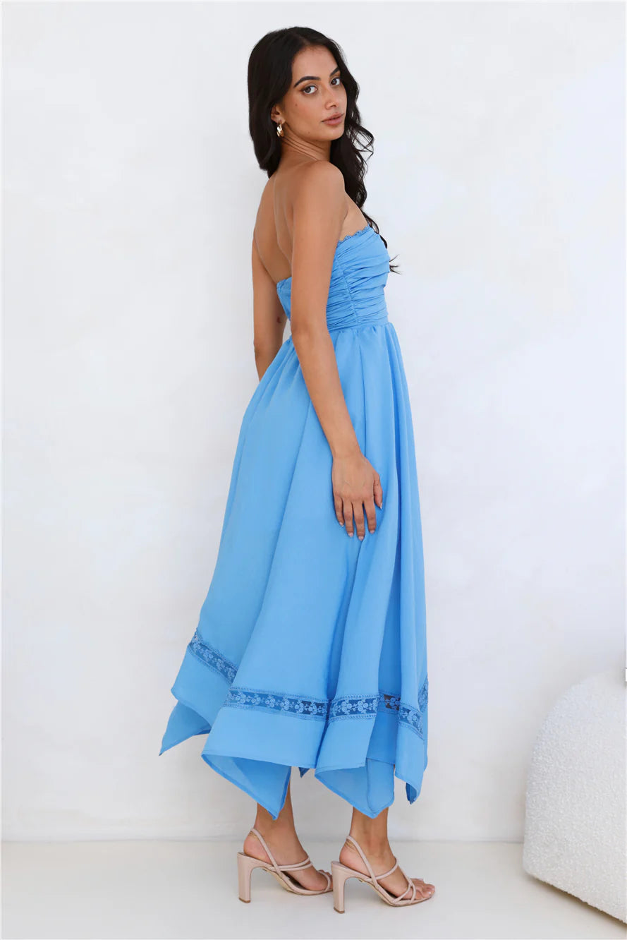 Visit The Moon Strapless Midi Dress Blue