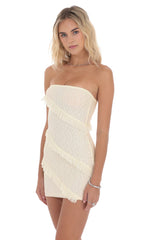 Strapless Lace Ruffle Dress in Ivory