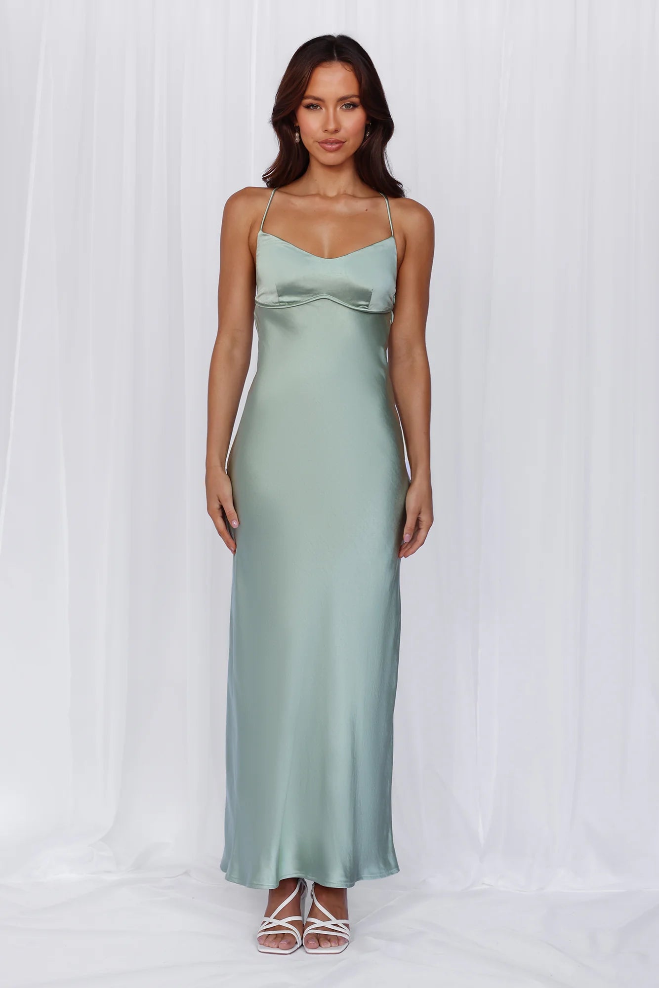 The Samara Satin Maxi Dress Sage