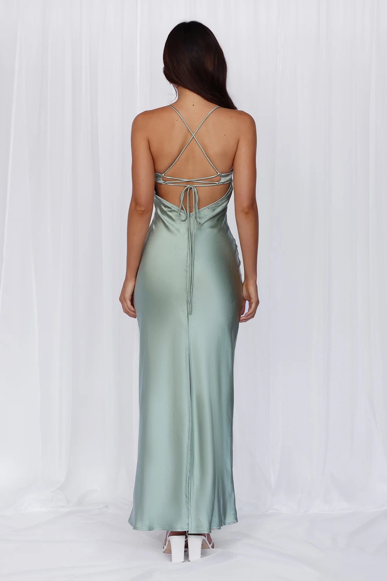 The Samara Satin Maxi Dress Sage