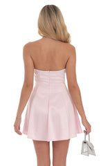 Strapless Satin Fit and Flare Dress in Pink