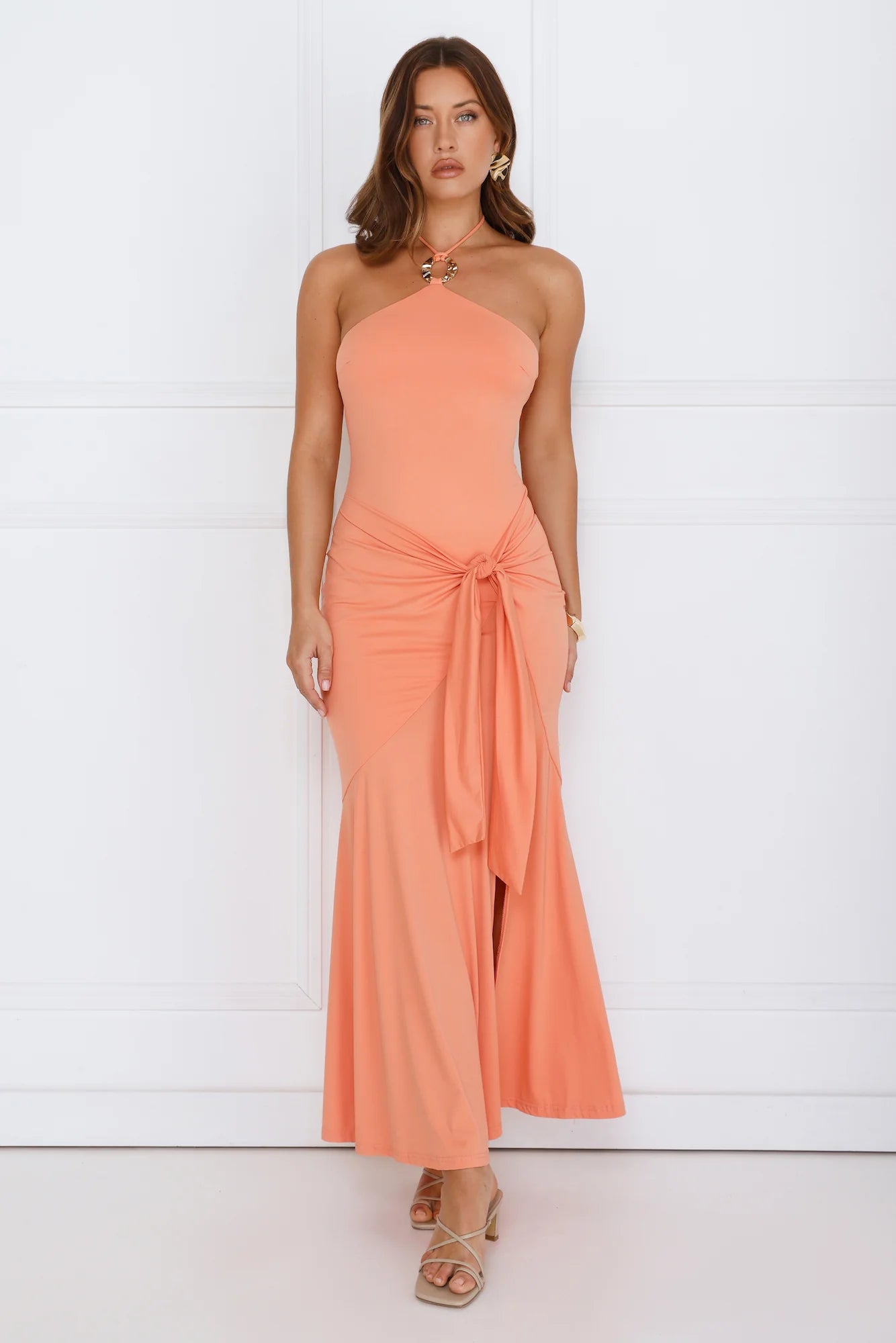 Twirl Season Halter Maxi Dress Orange