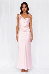 The Madeline Cowl Satin Maxi Dress Pink