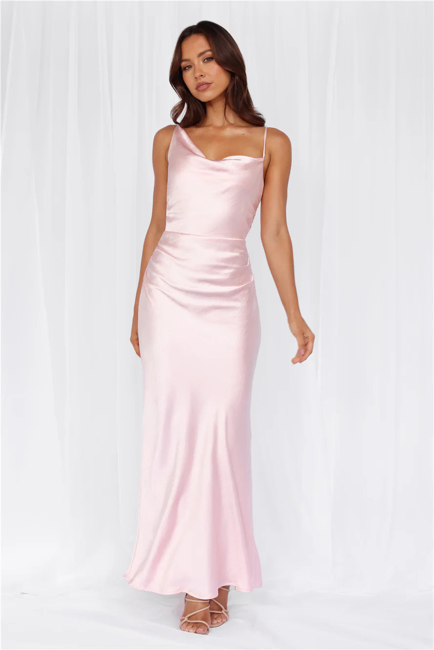 The Madeline Cowl Satin Maxi Dress Pink