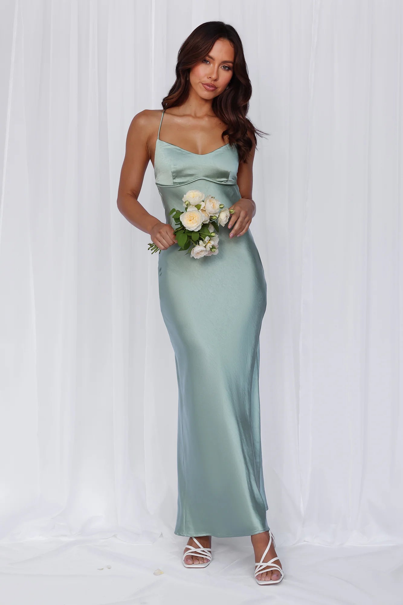The Samara Satin Maxi Dress Sage
