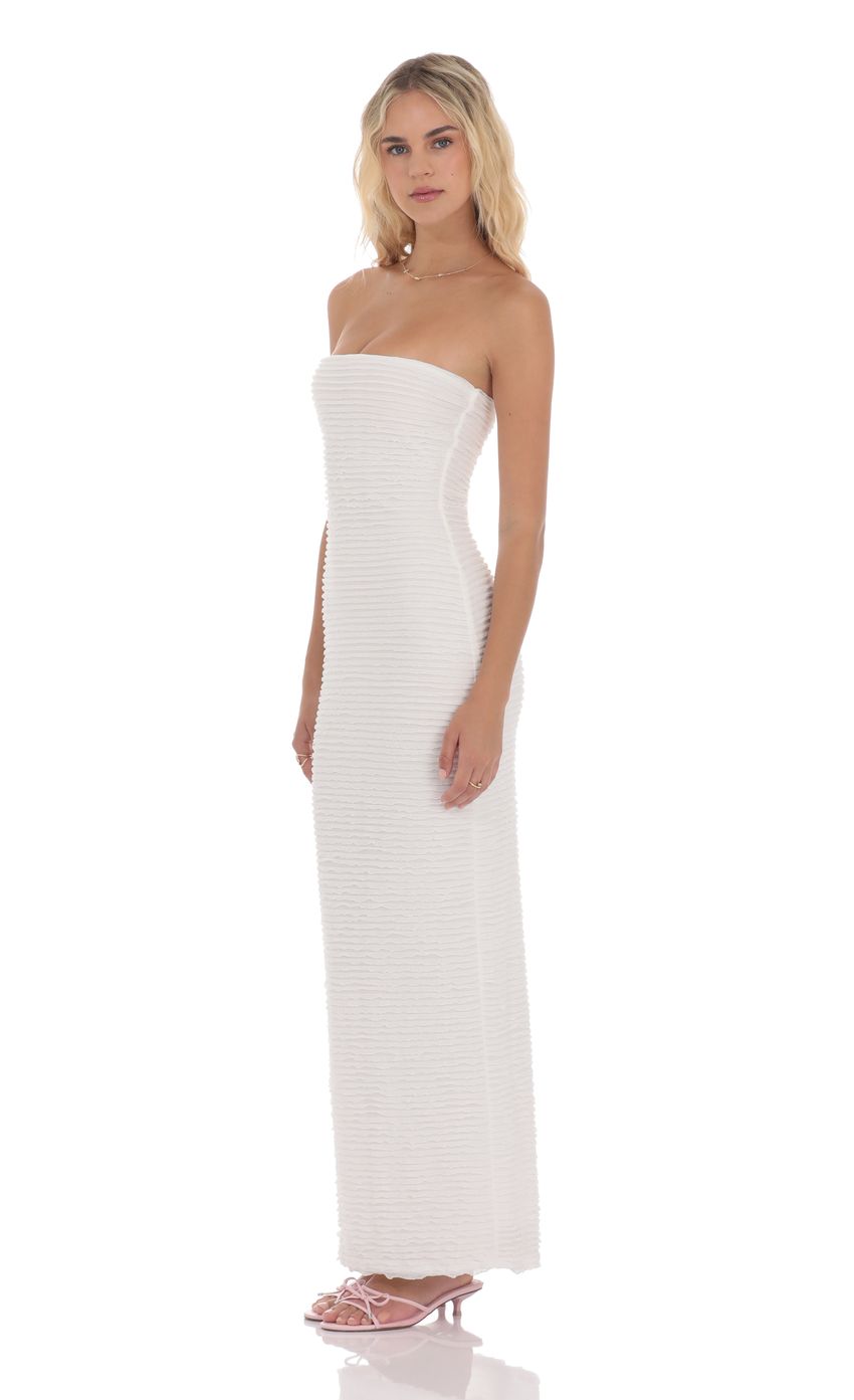 Strapless Ruffle Maxi Dress in White