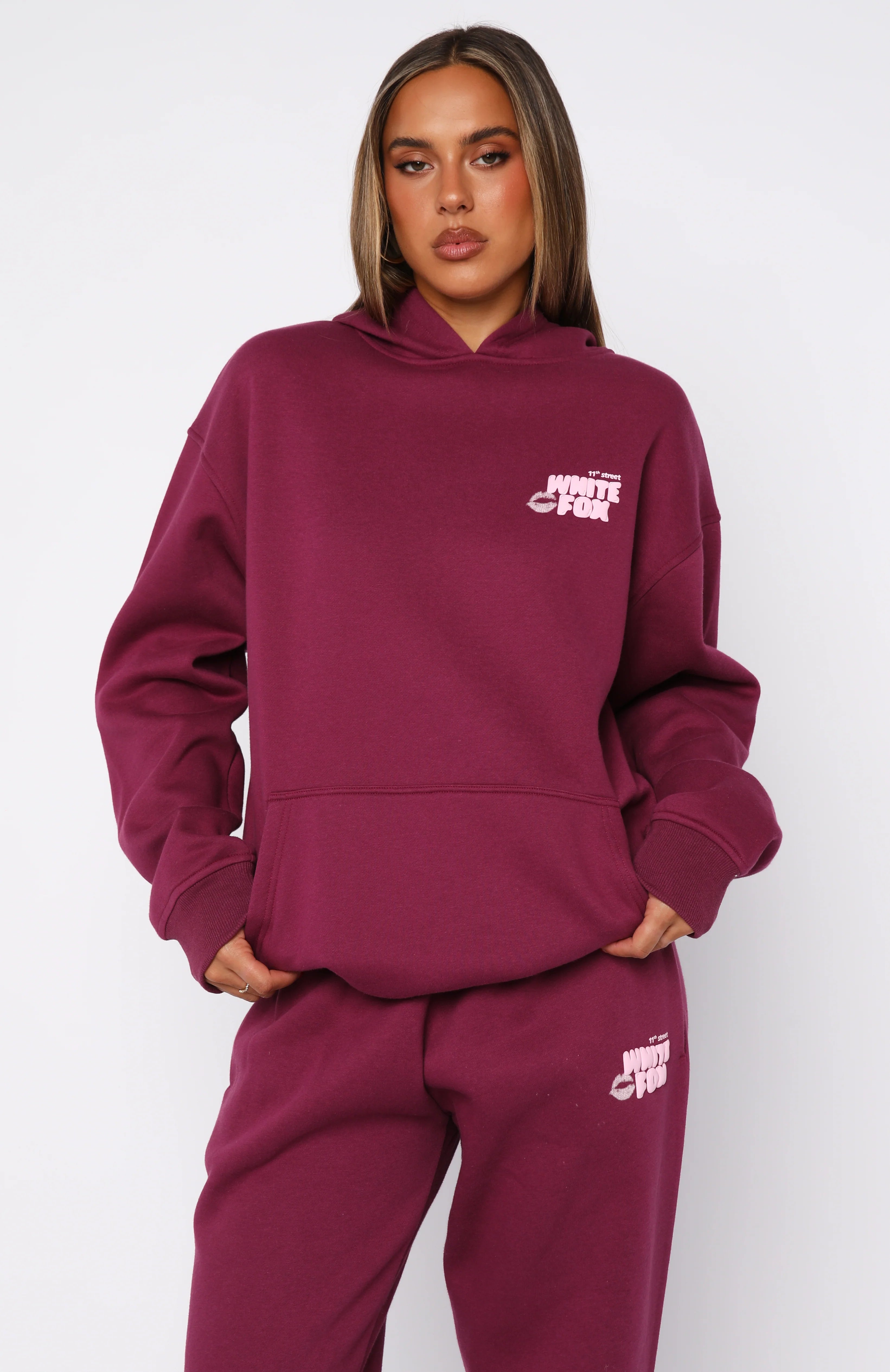 11th Street Sweet Kisses Oversized Hoodie Very Berry