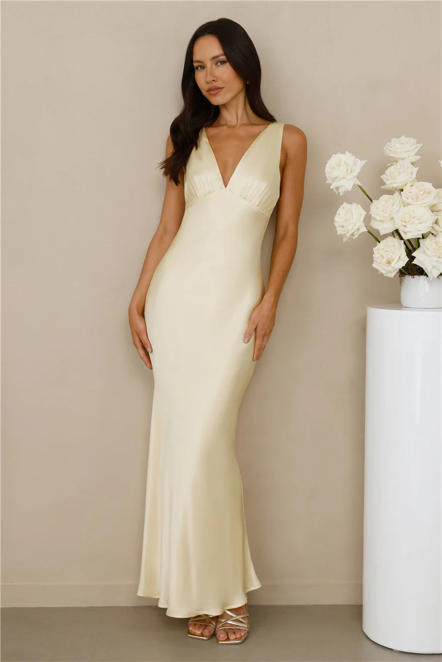 The Isabeau Satin Maxi Dress Yellow