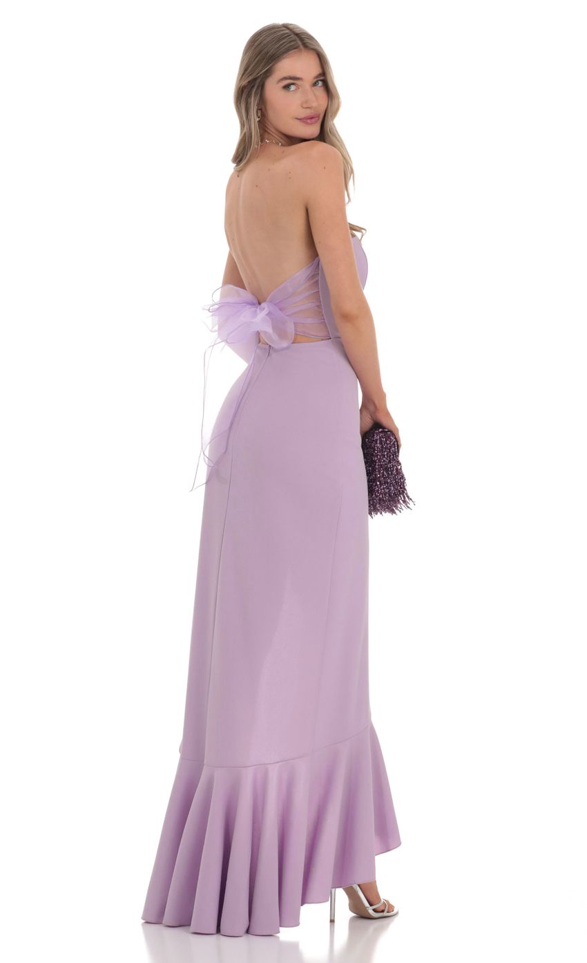 Strapless Back Bow Corset Maxi Dress in Lavender