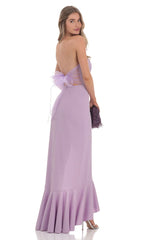 Strapless Back Bow Corset Maxi Dress in Lavender