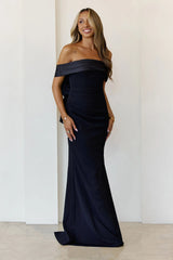 The Sleek Soirée Off Shoulder Maxi Dress Black