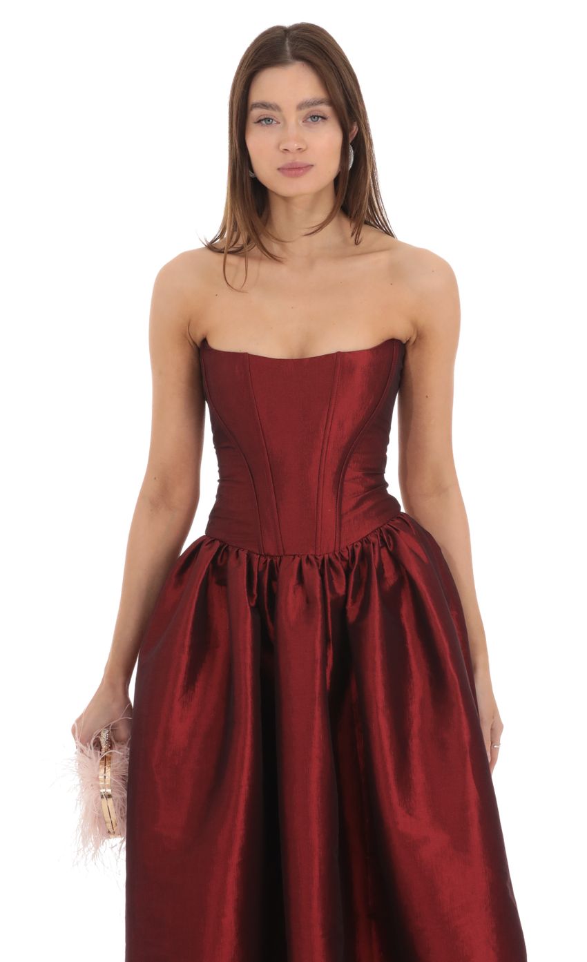 Strapless Corset Gown in Deep Red