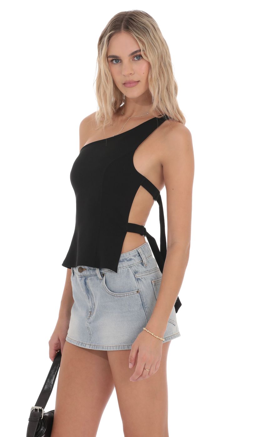 Strappy One Shoulder Top in Black