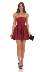 Strapless Bubble Dress in Maroon