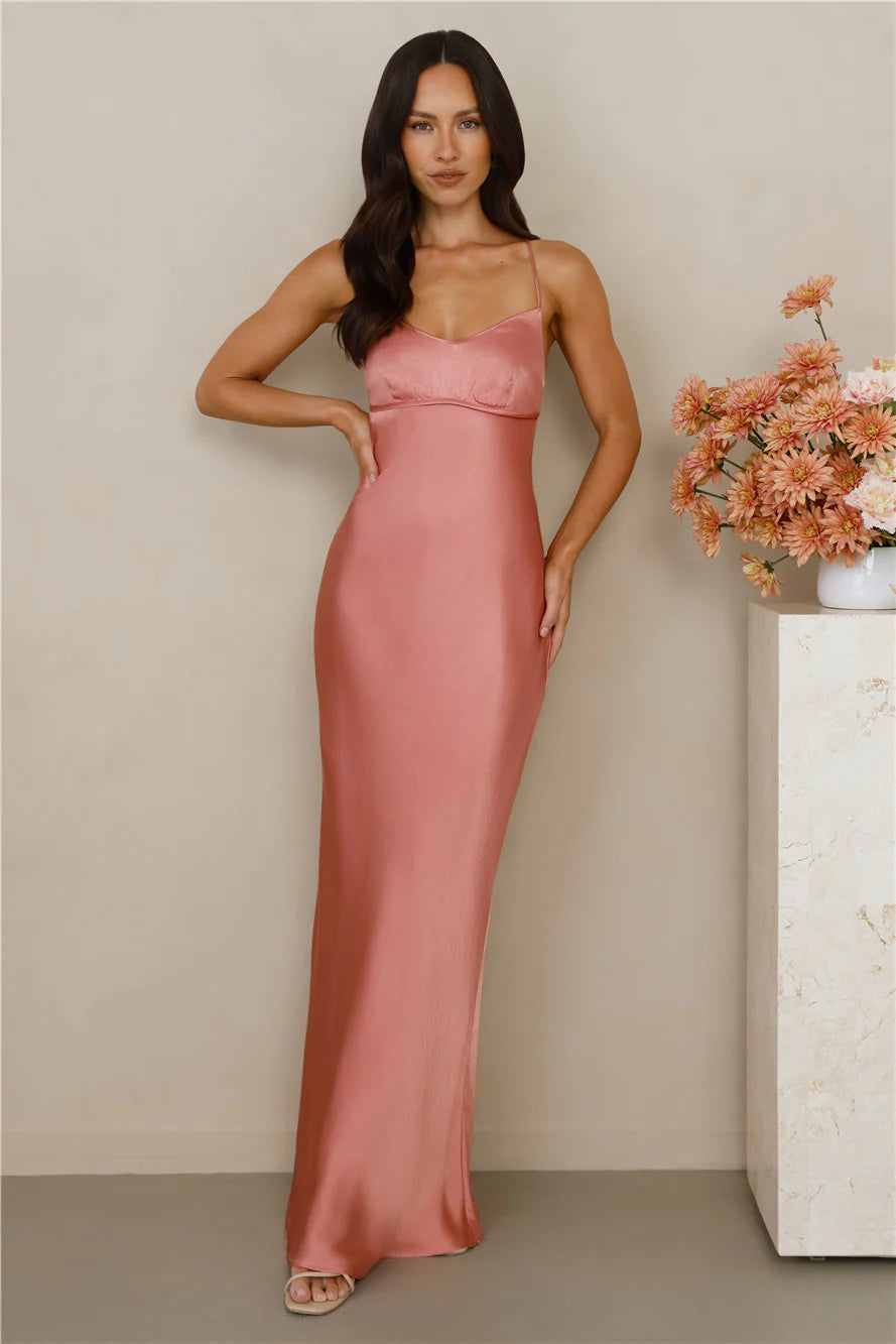 The Samara Satin Maxi Dress Rose