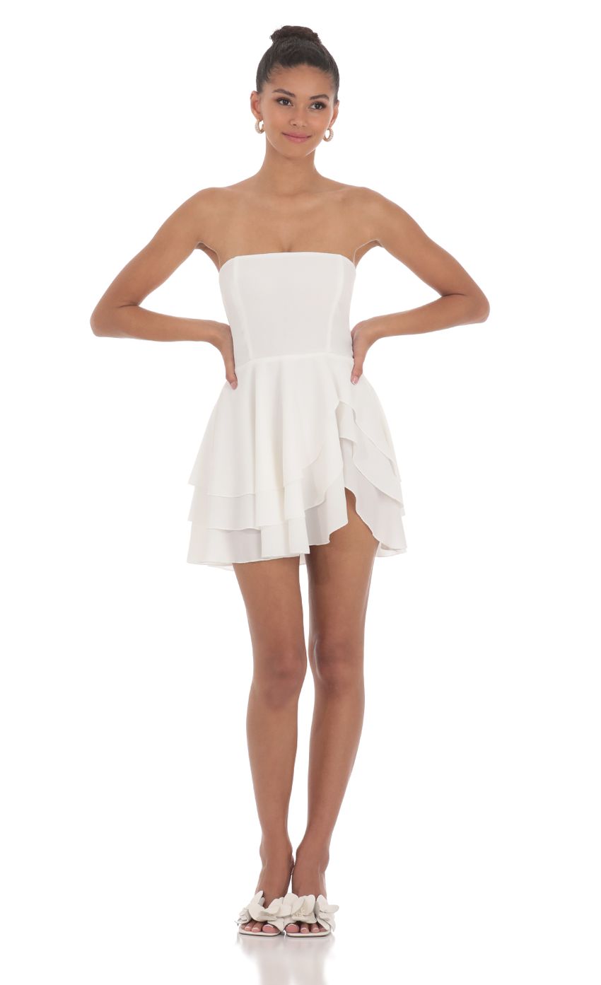 Strapless Asymmetrical Dress in White