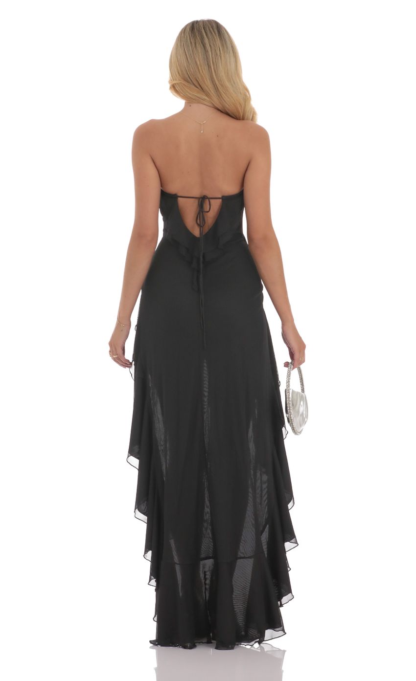 Strapless Mesh High Low Dress in Black