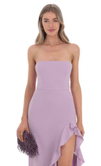 Strapless Back Bow Corset Maxi Dress in Lavender